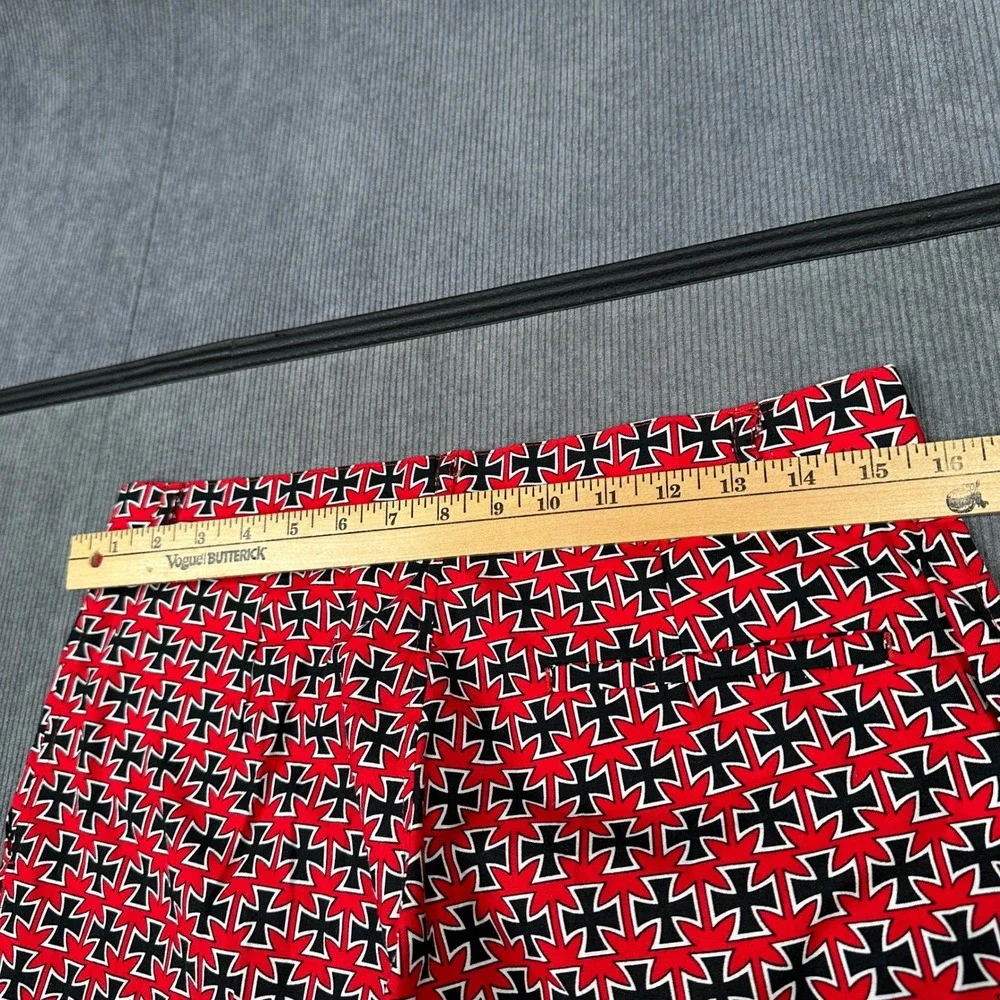 Vintage Lifes A Beach Iron Cross Print Pants Red Black Surf Streetwear 31x34